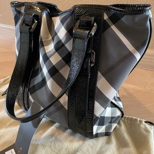 Burberry Patent Trim Smoked Checked Tote Black